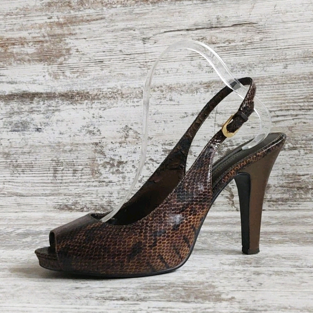 Bandolino Snakeskin Peep Toe Slingback Heels